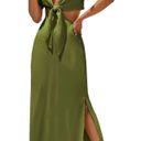 Cozyease Women's Short Sleeve Maxi Dress Tie Front Dress Summer Casual Green Size M Photo 3