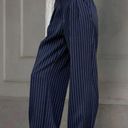 Pinstripe Pleated Wide Leg Dress Pants Navy Color Size L Photo 1