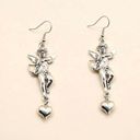 Pair of cupid, dangle drop earrings, heart, love, arrow, silver Photo 0