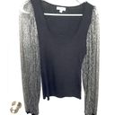 ee:some eesome knit long sleeve top women small black ribbed puffed metallic lurex sheer Photo 4