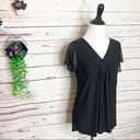 Ava James  Solid Black V Neck Sheer Sleeve Blouse Top Size Medium Photo 1