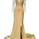 Jessica Angel  510 Cross Back V-Neck High Leg Slit Gown Toffee Size Medium NWT Photo 0