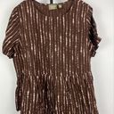 Krass&co Naturals by D & . Brown Linen Blend Peplum Short Sleeve Blouse Photo 1