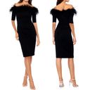 XScape  Feather Black Trim Off The Shoulder Scuba Sheath Midi Dress Size 6 Photo 1