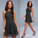 Black Swan  • Charlotte Lace Skater Dress mini apron neck crochet Charcoal Grey Photo 1