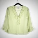 Dress Barn  V Neck Ruffle Crinkle Blouse Green Sz Photo 0