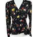 Veronica Beard  Kiona Black Floral Print Silk V-Neck Button Front Peplum Blouse 2 Photo 1