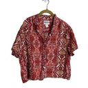 Rachel Zoe  Linen Aztec Red Button Down Boxy Blouse Large Photo 0