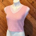 The Moon NWT Sugar Pink Knit V Neck Vest White Trim Pullover Extra Small Stretchy Photo 2