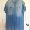 Umgee  Ombré Chambray Tunic Blouse Button Up Raw Hem Women’s Size Large Photo 0