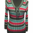 DKNY  Striped Sweater with Tie in Front, Gray, Pink Photo 0