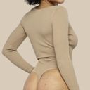 Wilfred - Long Sleeve Rib Body Suit Tan Aritzia Snap Closure Thong Photo 1