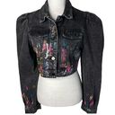 SheIn  Splatter Paint Puff Sleeve Cropped Denim Jacket (Washed Black) - 6 Photo 0