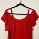 Bobeau  Red Cold Shoulder Ruffle Top Blouse Adjustable Shoulder Straps Size Small Photo 1