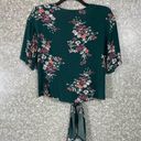 Charming Charlie  Forest Green Floral Tie Front Top - Size Small - Flutter Sleeve Photo 6