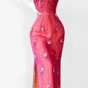 Vintage Pink Floral Beaded Silk Double Side Slit Maxi Babydoll Formal Prom Dress Size S/M Photo 0