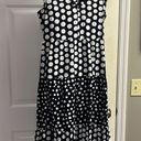 Loft  Navy White Polka Dot V-Neck Ruffled Flowy MIDI Dress- Medium Photo 6