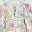 Chaser NWT  Floral Ribbed Hook and Eye Puff Shoulder Henley Top Shirt Size Small Photo 1