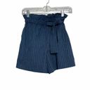 AQUA  Paperbag Pin Striped Tie Waist Shorts Navy Size Small Photo 1