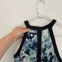 Parker  Nika Keyhole Dress Blue Floral Black Trim Sleeveless SILK Mini Fit Flare Photo 12