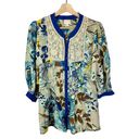 Tracy Reese  Tan & Blue Floral Button Down Silk Long Sleeve Top S Photo 1