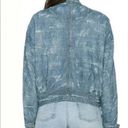 Free People  Distressed Denim Bomber Jean Jacket  Small Zip and Snap Up Front Photo 2