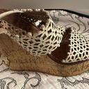 Tory Burch  Cork Sandals Wedge Ivory Perforated Leather Daisy Photo 6