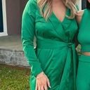 In The Style tie front satin blazer dress in emerald green Photo 5