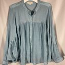 ee:some  Blue Balloon Sleeve Top Batwing Solid Blue Bohemian Preppy Sz Small Photo 6