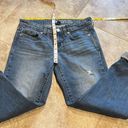 Gap  Jeans Straight Crop Coupe 3/4 Cuffed Medium Wash Jeans Distressed Sz 0 blue Photo 3