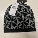 Michael Kors  MK Logo Monogram Print Black Silver Knit Hat Beanie Womens NEW Photo 1