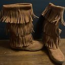 Minnetonka  3 layers fringe Boots Suede leather Mid Calf women’s size 6 Photo 2