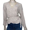 Lazy sundays  Women’s Size S Cream Floral Printed Surplice Faux Wrap Shirt Photo 0