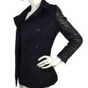 All Saints Zaskia Pea Coat Navy Wool Black Leather
Sleeves Double Breasted Photo 0