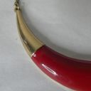 The Bar Vintage Gold Tone Red Statement Bib Necklace Enamel Minimalist Art Deco Mod Photo 2