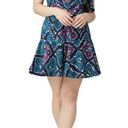 Natori Josie  Festive Blue Paisley Retro Floral One Shoulder Women 4 Ruffle Dress Photo 0