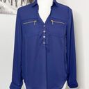 DNA Couture Long Sleeve Blouse Size Small Blue Zipper / Button Detail 3/4 Sleeve Photo 1