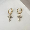 CZ Cross Dangle Drop Earrings for Men Women Streetwear Hip Hop Unisex Style Gold Photo 1