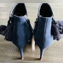 ZARA  Leather Navy Blue Pom Pom Detail Heel Ankle Boots Size 9.5 Photo 4