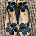 Wild Honey  Wooden Floral Hibiscus Sequined Thong Flip Flops Sandals 8 Photo 0