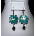 Daisy Vintage Enameled and Rhinestone Bead  Dangle Earrings Photo 1