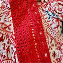 Torrid  Babydoll Crinkle Gauze Crochet Inset Lace-Up Top Red Floral Size 1X Photo 6