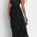 Lulus  Black Lace V-Neck Sleeveless Tiered Maxi Dress Photo 0