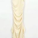 Micas NEW  Ruffled Hem Slit Maxi Dress Stretch Bodycon in Cream Small Photo 6