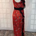 Cinq à Sept Cinq a sept Petra red silk bandanna black lace trim midi slip dress size 4 Photo 8