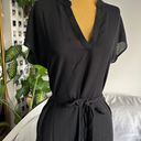 Black blouse like short sleeve high low belted dress Photo 1