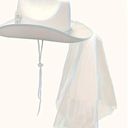 White Bride Cowgirl Hat Veil Bachelorette Party Bridal Wedding Photo 5