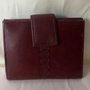 Vintage 90s Tooled Leather Wallet with Attached Coin Purse Burgundy Red Brown Photo 0