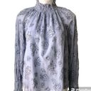 Rebecca Taylor ✨ Smocked Neck Silk Rose Print Sz. 10 Blouse Light Blue Metallic✨ Photo 10