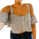 Nordstrom Leith Cold Shoulder Black White Striped Crop Top Flutter Sleeve size S NEW Tags Photo 0